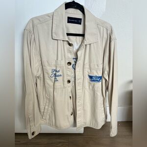 Abercrombie & Fitch Beige Utility Shirt Jacket with Blue Details